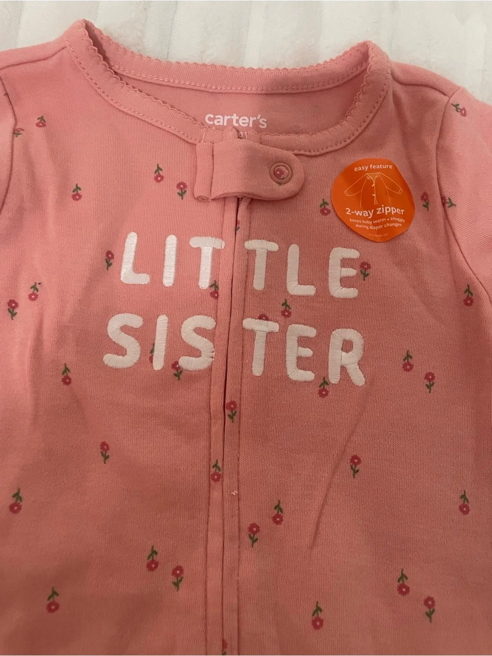 Carter's Coral Pink 'Little Sister' Footed One-Piece & Ocean Print Sleepsuit